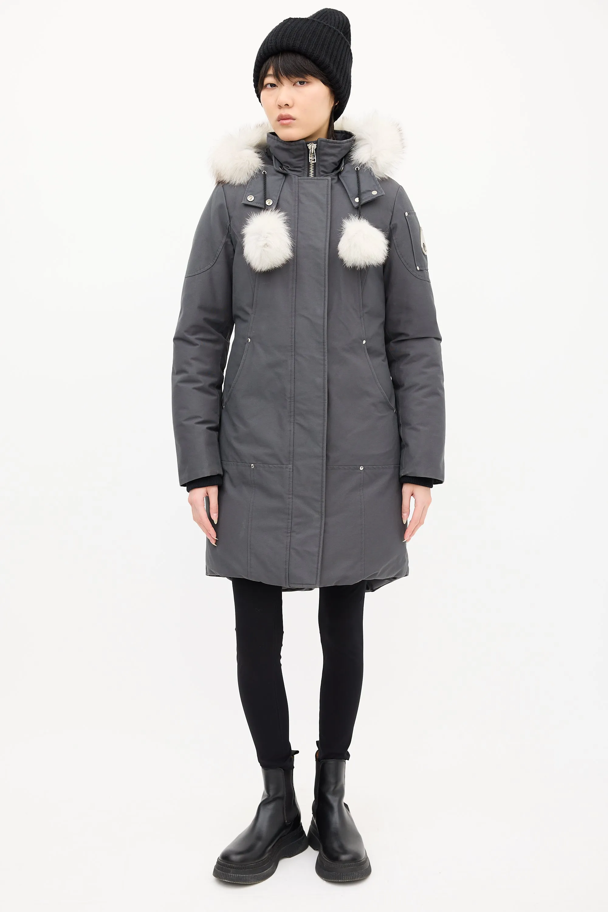 Grey Down Stirling Pom Pom Parka