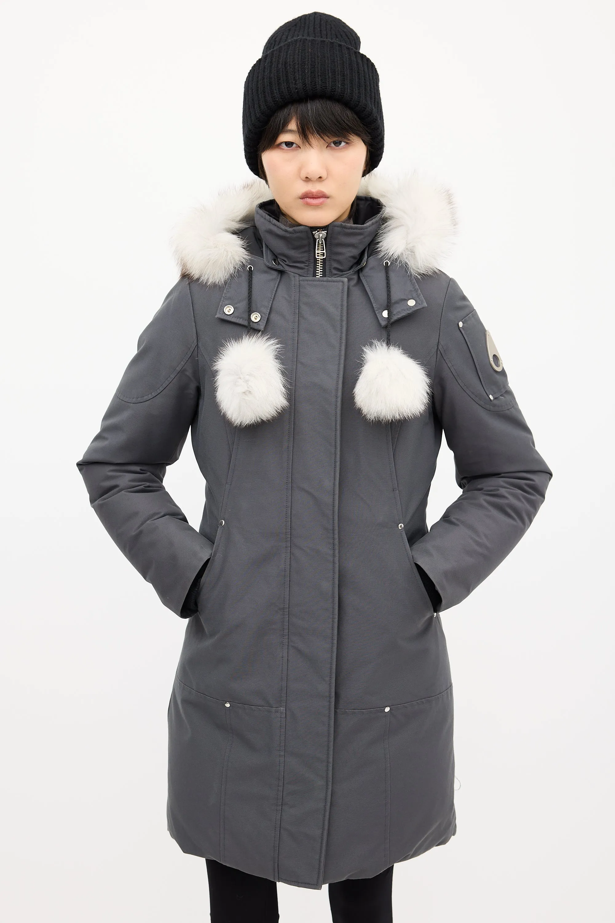 Grey Down Stirling Pom Pom Parka