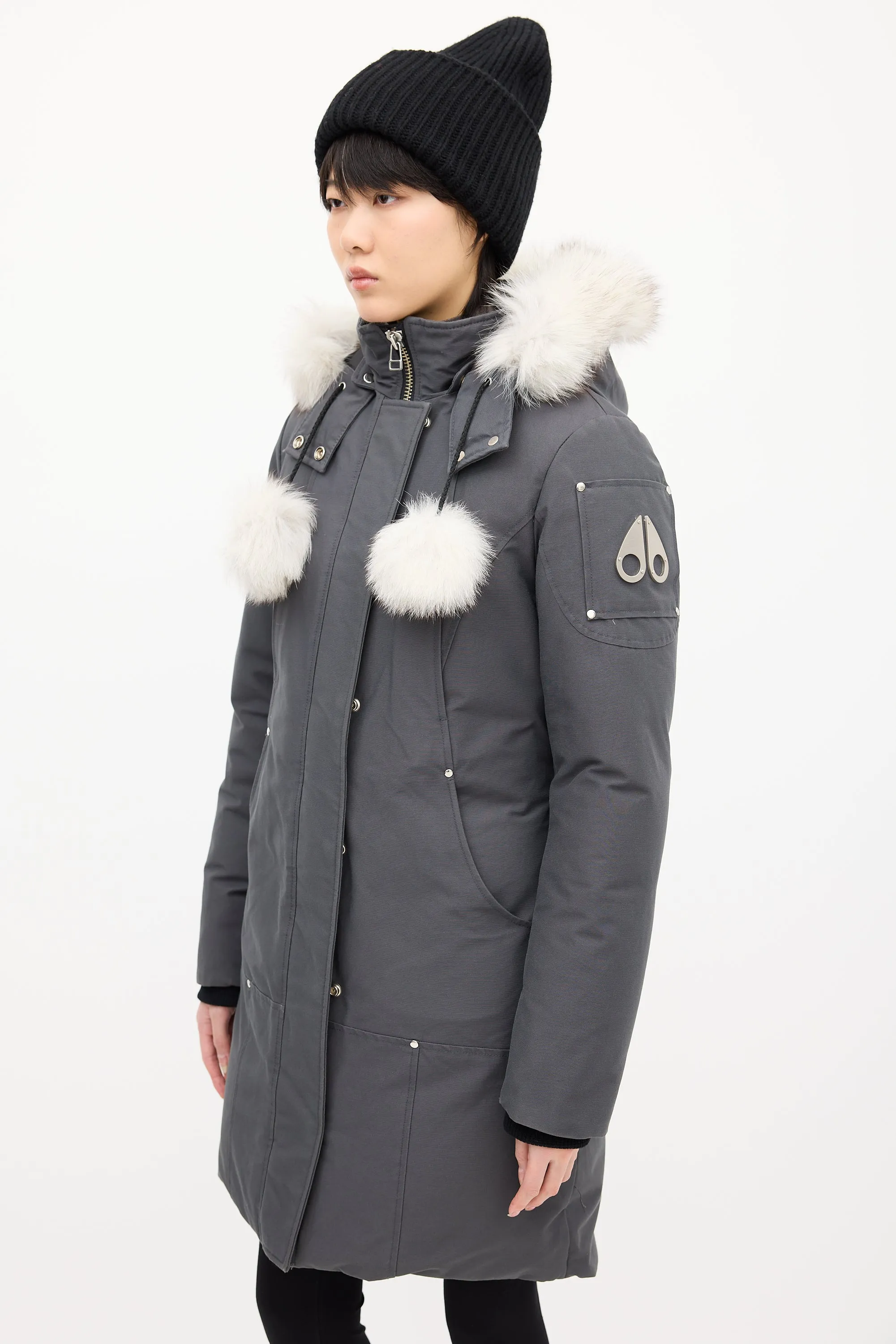 Grey Down Stirling Pom Pom Parka