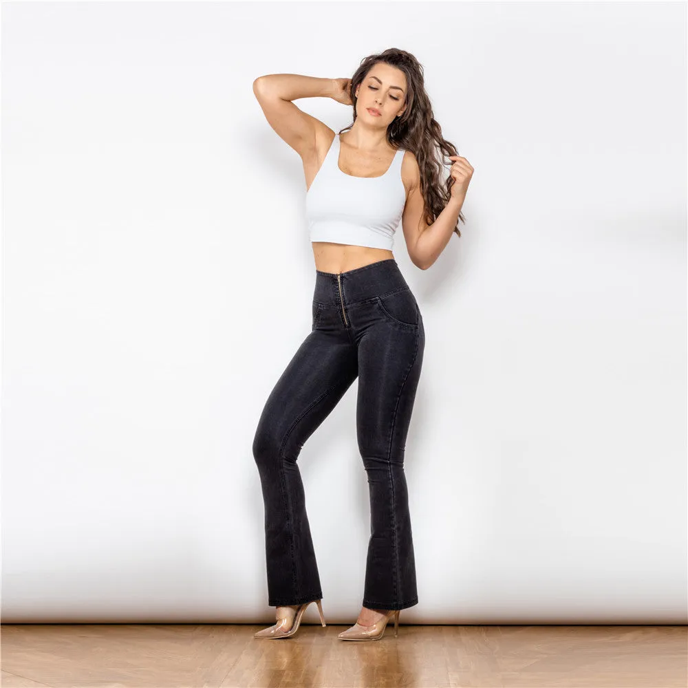 High Waist Dark Thread Black Flare Jeans