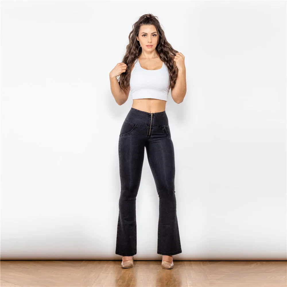 High Waist Dark Thread Black Flare Jeans