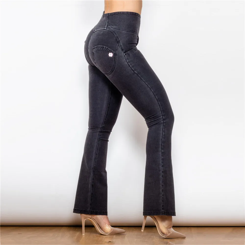 High Waist Dark Thread Black Flare Jeans