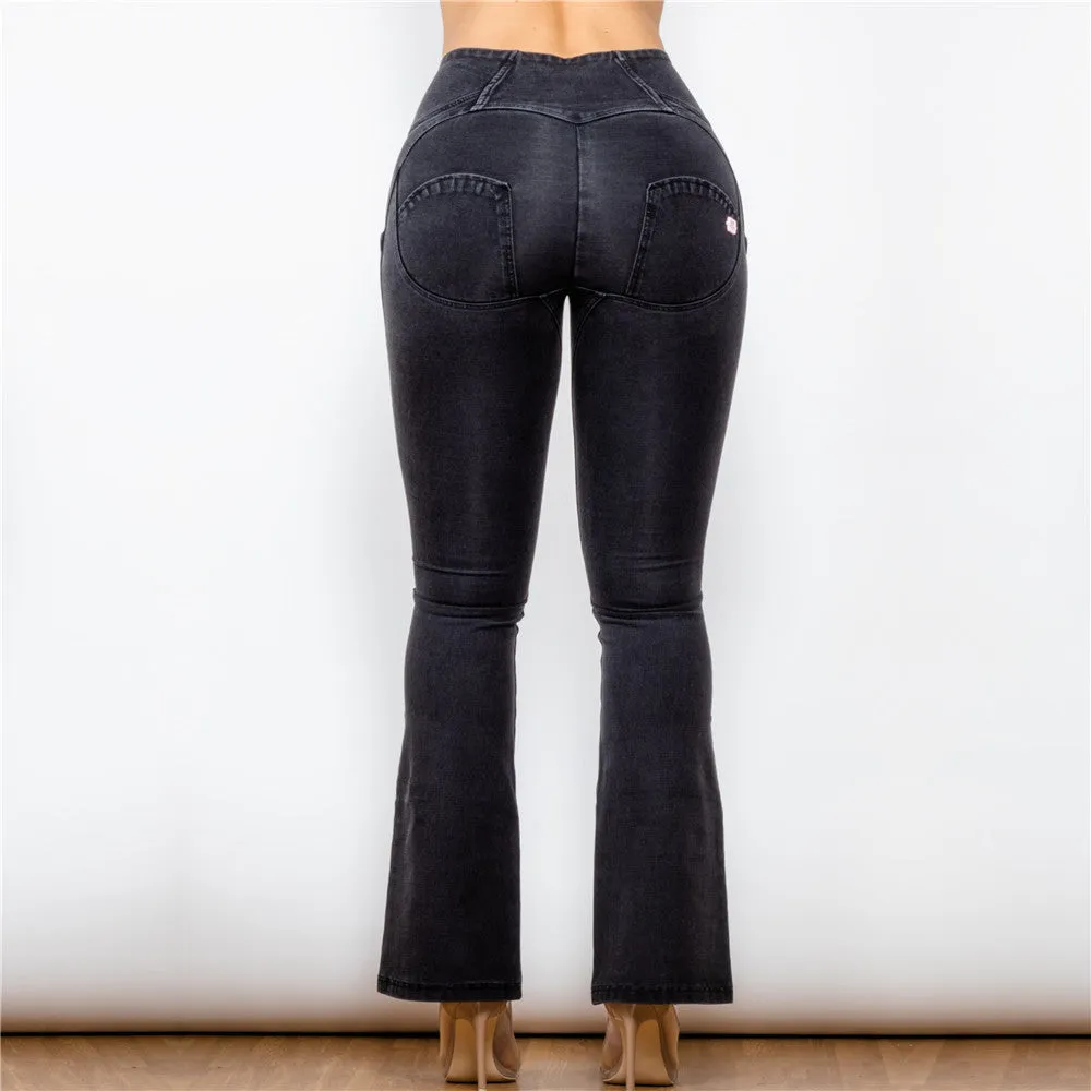 High Waist Dark Thread Black Flare Jeans