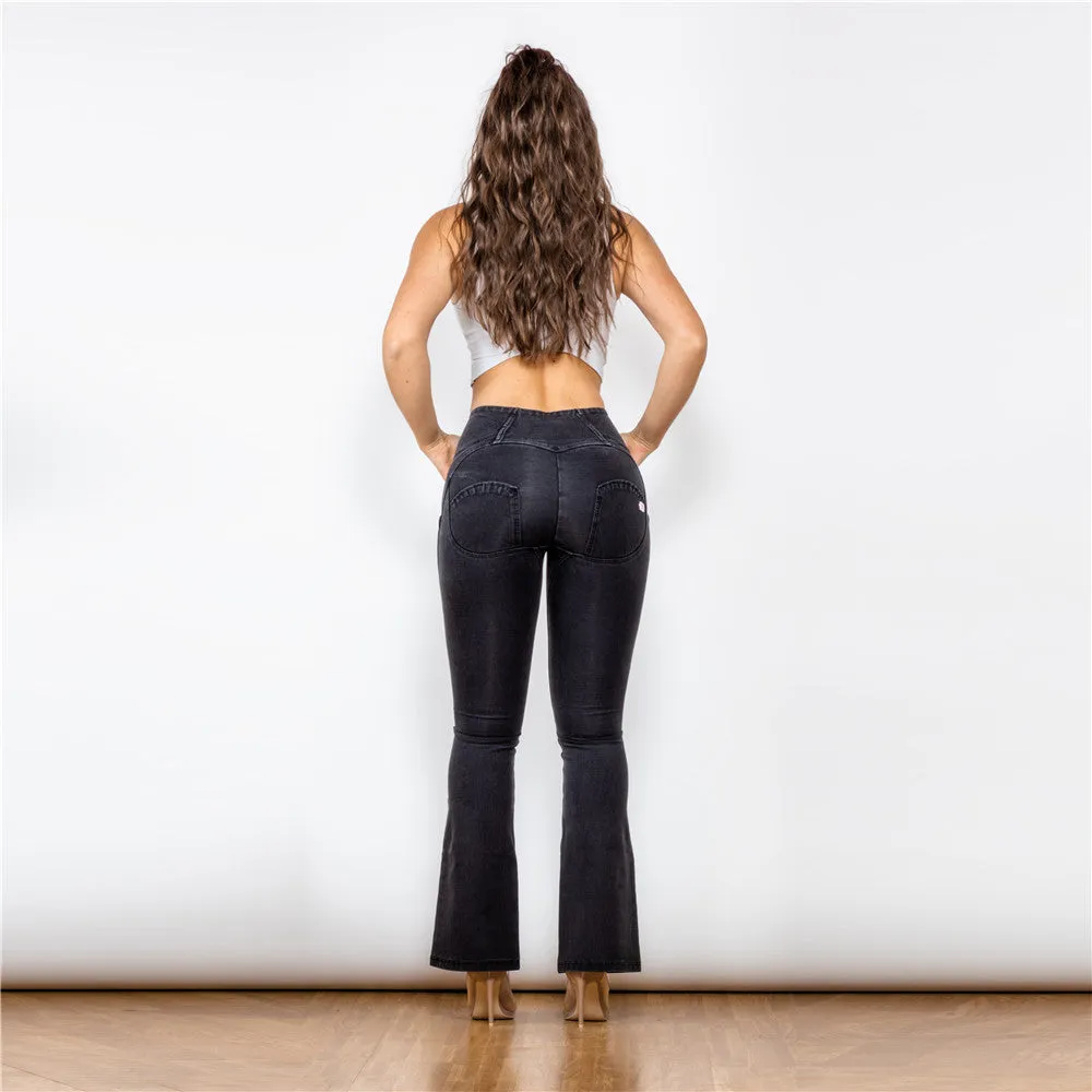 High Waist Dark Thread Black Flare Jeans