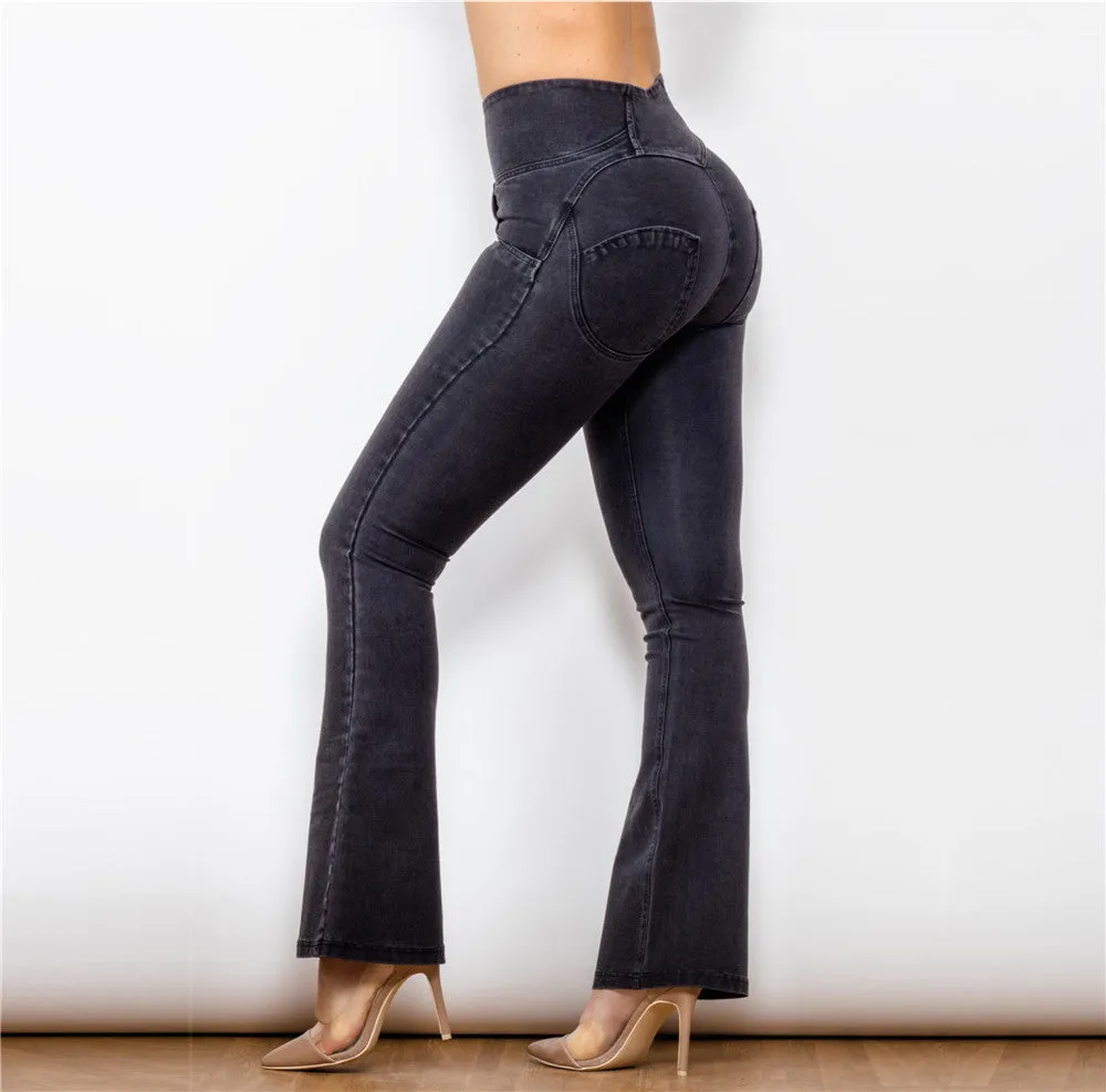 High Waist Dark Thread Black Flare Jeans