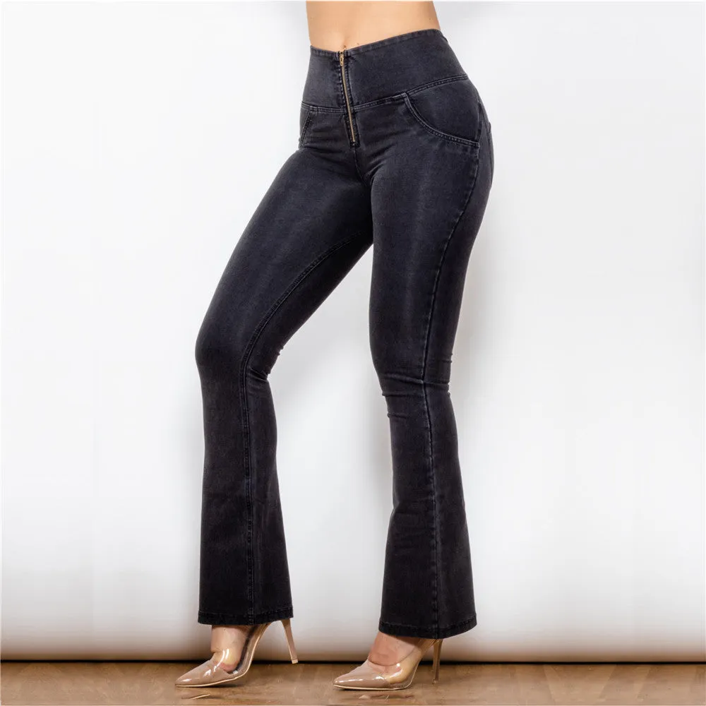 High Waist Dark Thread Black Flare Jeans