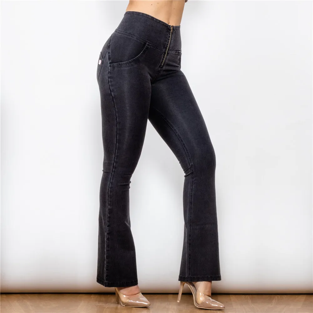 High Waist Dark Thread Black Flare Jeans