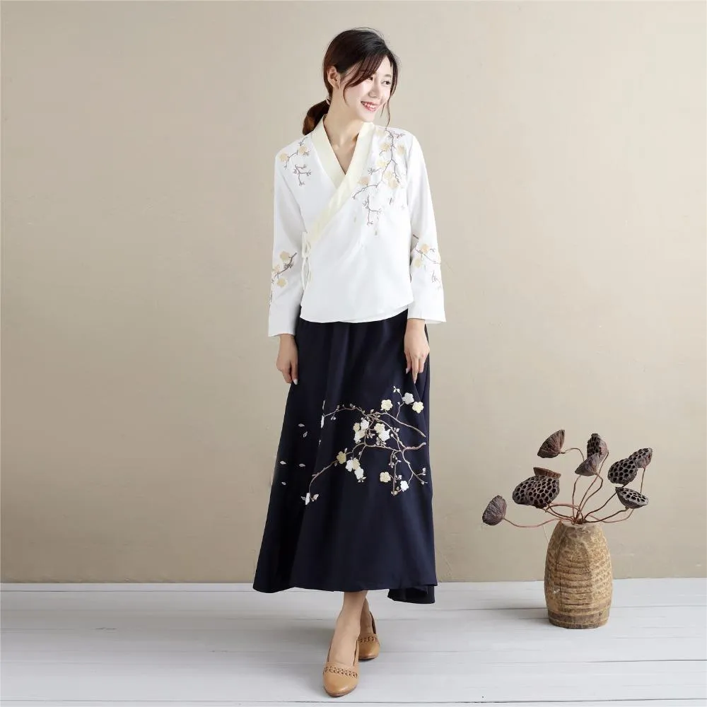 High Waist Floral Embroidered Maxi Skirt