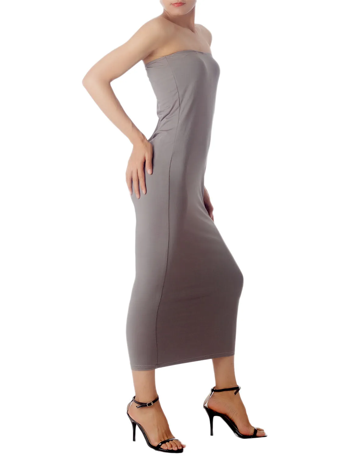 iB-iP Women's Semi See Through Sleeveless Stretchy Tube Pencil Tight Long Strapless Bodycon Dress