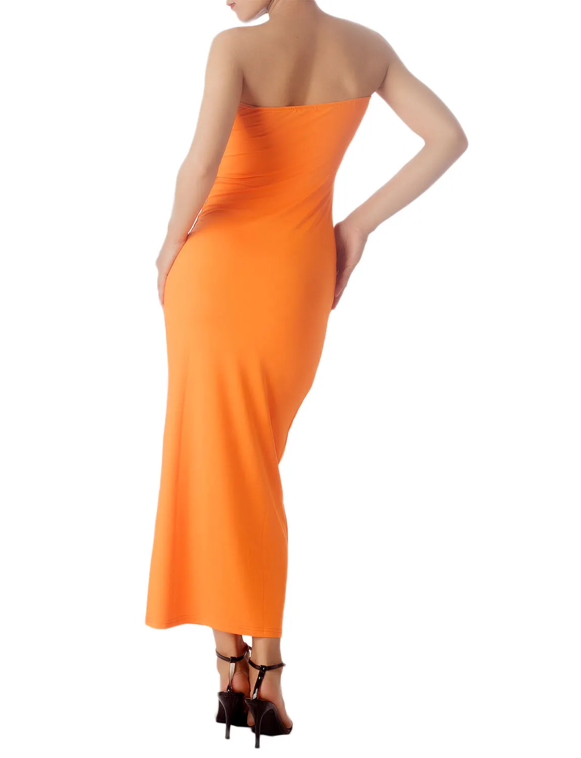 iB-iP Women's Semi See Through Sleeveless Stretchy Tube Pencil Tight Long Strapless Bodycon Dress