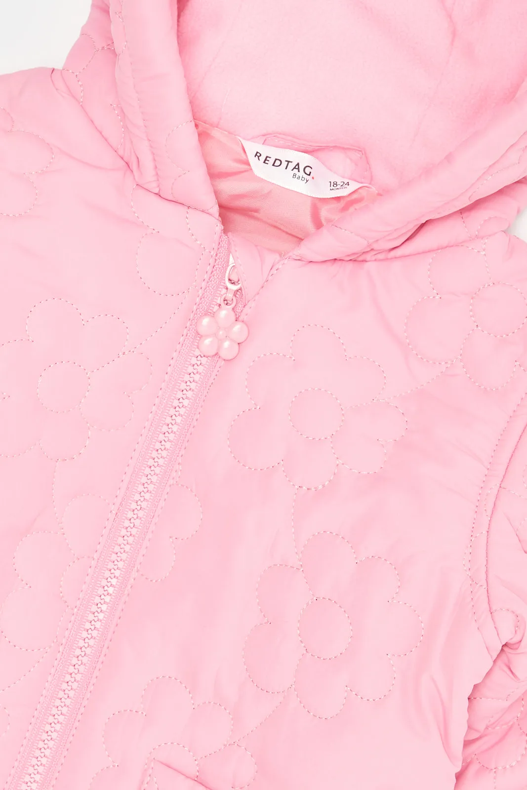 Infant Girls Pink Floral All Over Print Puffer Jacket