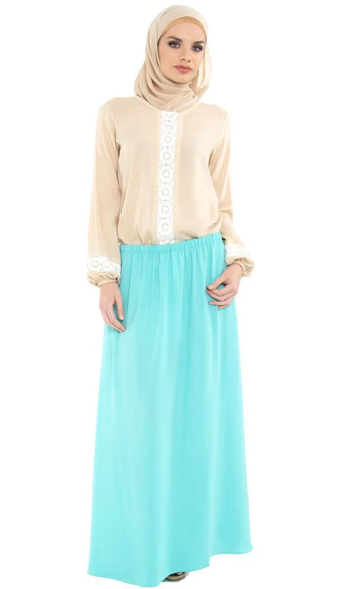 Izzah Gathered Long Maxi Skirt- Aqua - FINAL SALE