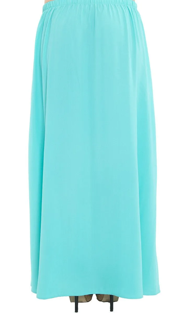 Izzah Gathered Long Maxi Skirt- Aqua - FINAL SALE