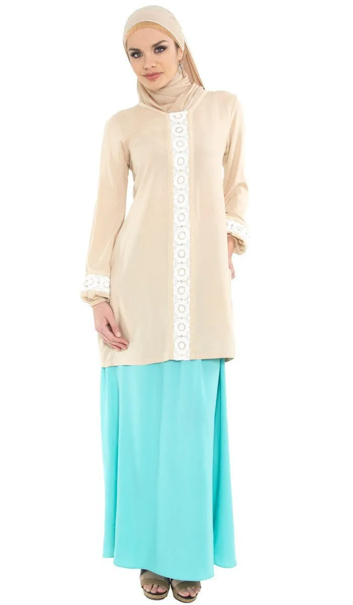 Izzah Gathered Long Maxi Skirt- Aqua - FINAL SALE