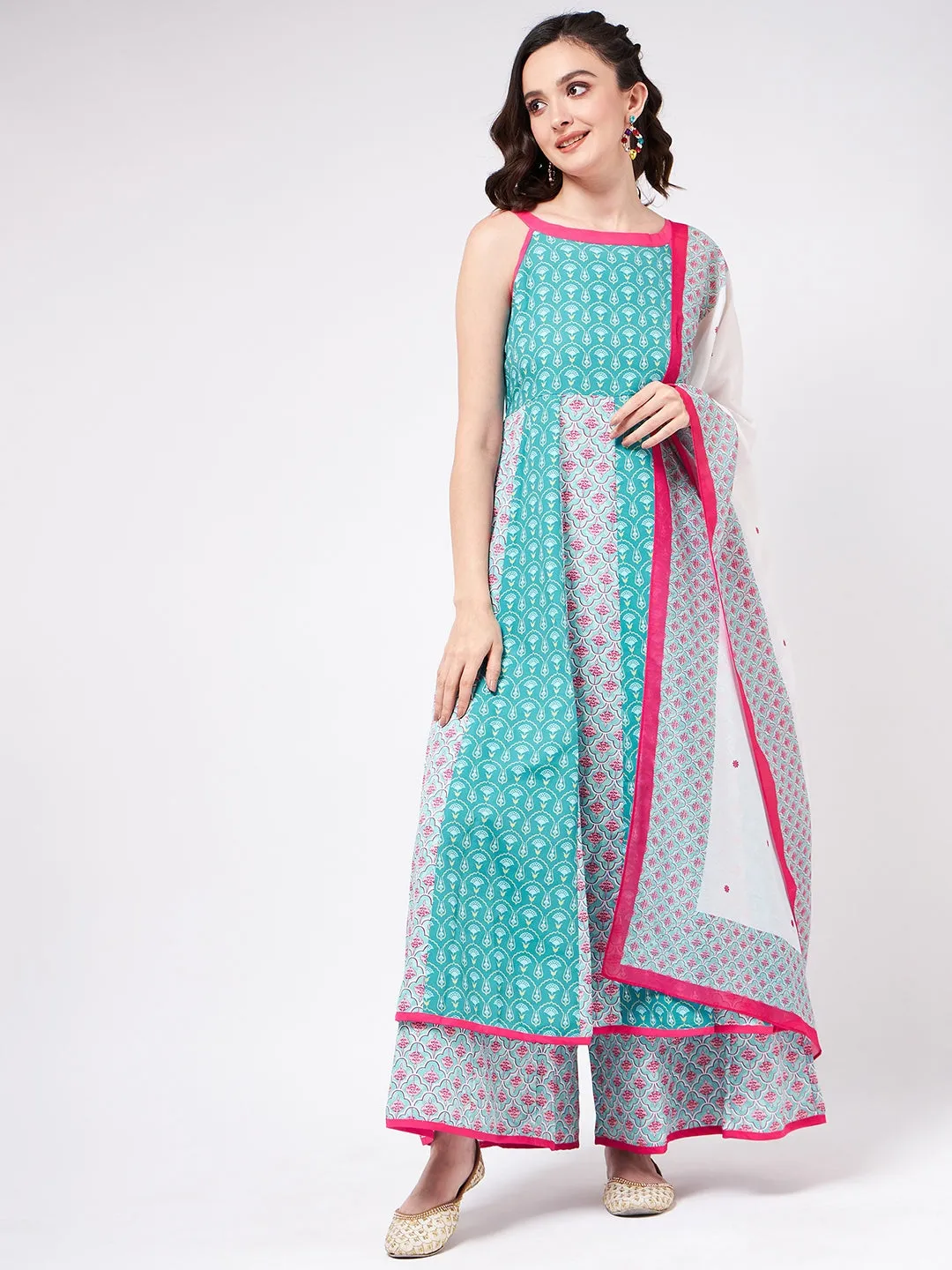 Jaipur Haat Kalidaar Kurta With Dupatta And Palazzo Pants