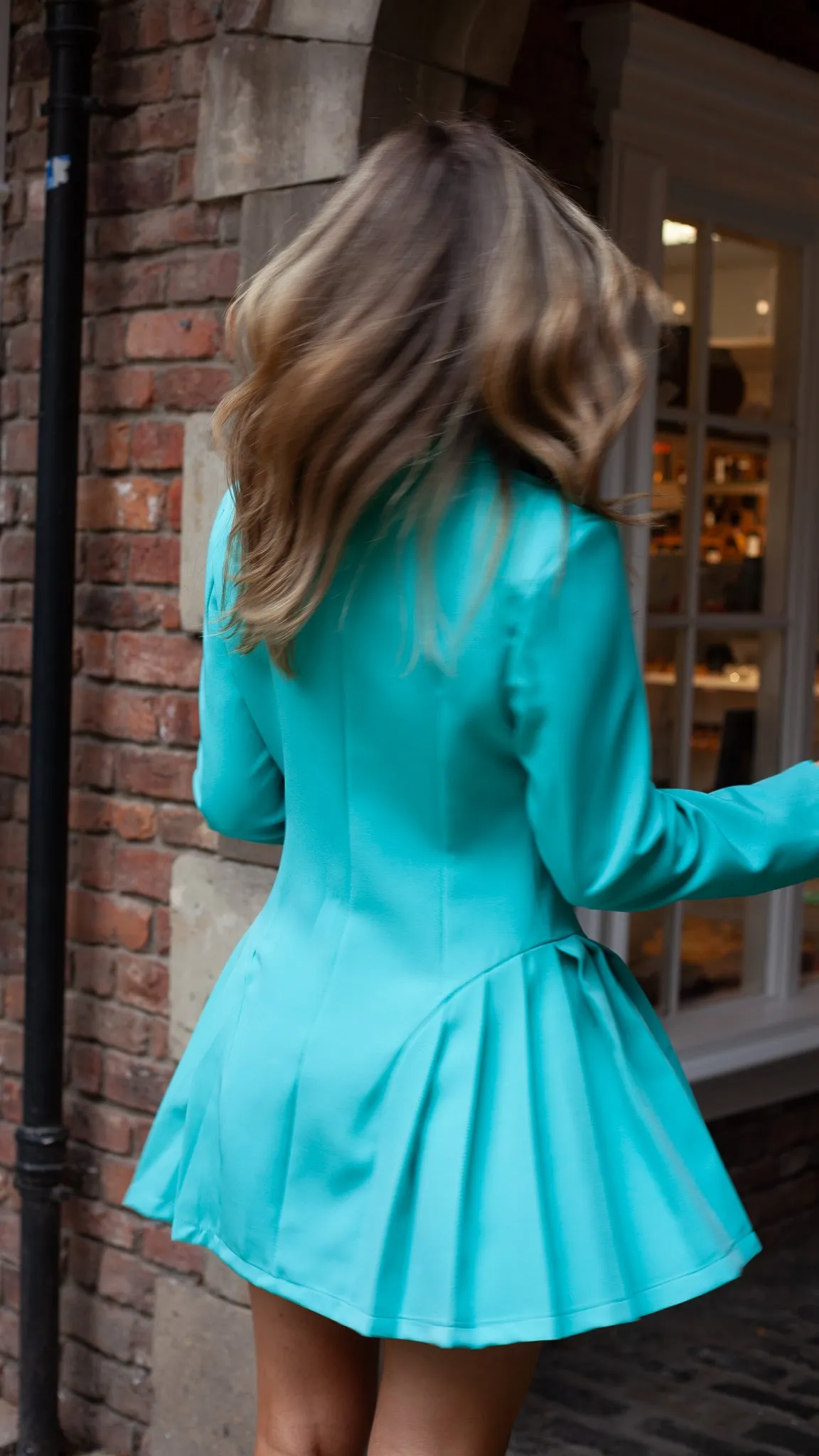 Lacey Aqua Blue Pleated Blazer Mini Dress