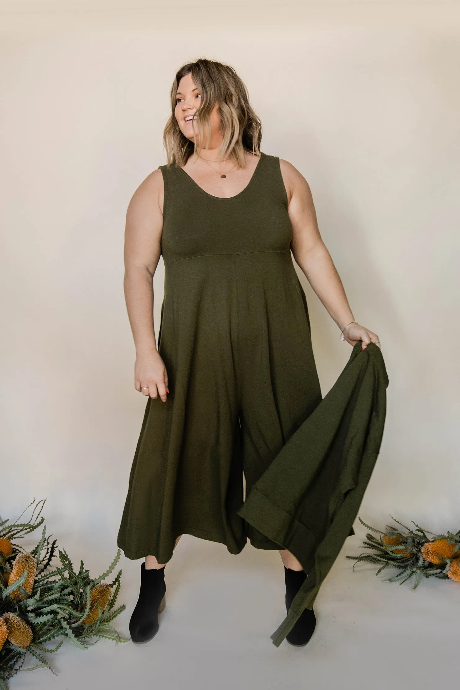 Lakeside Wide Leg Jumpsuit - Dark Moss