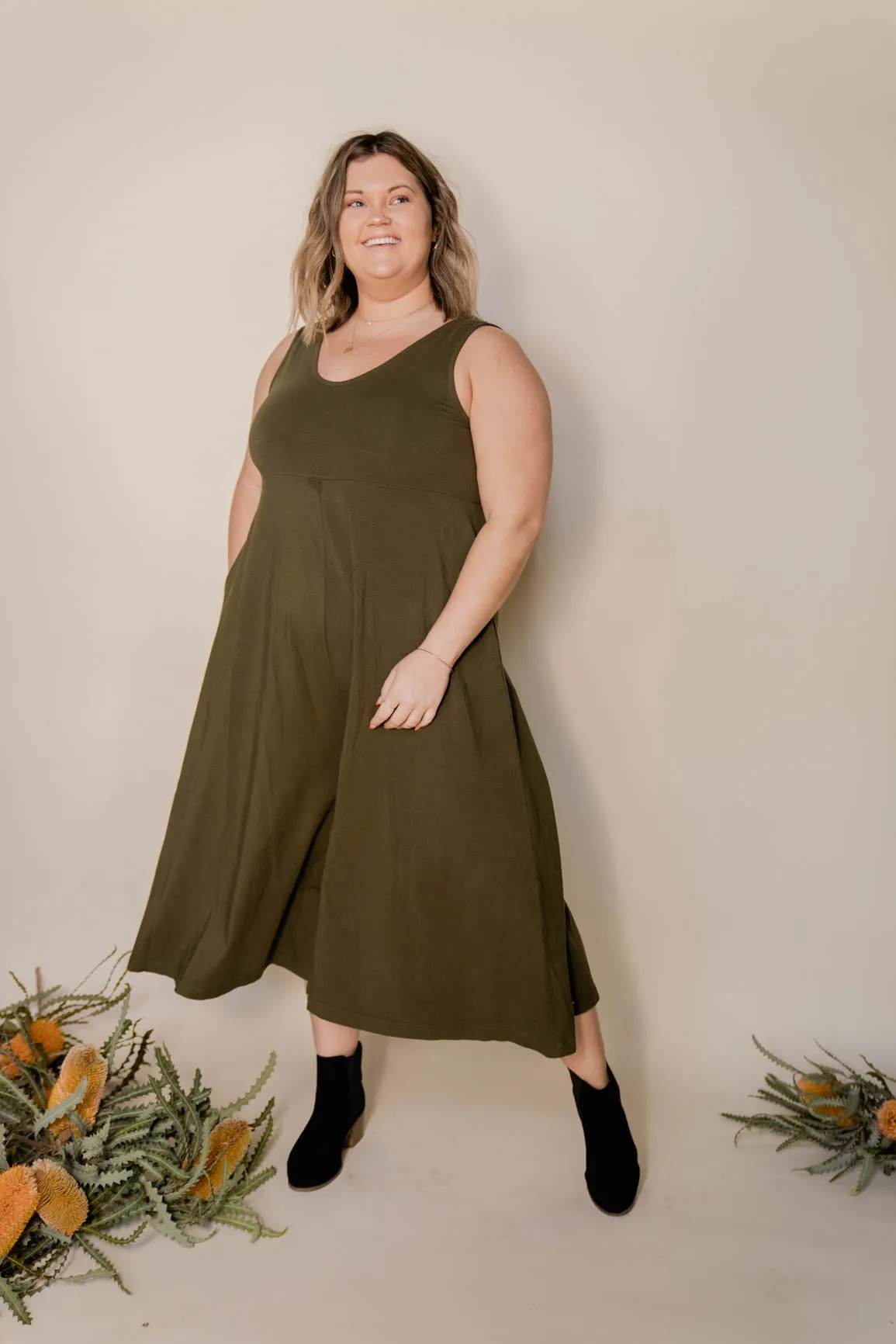 Lakeside Wide Leg Jumpsuit - Dark Moss