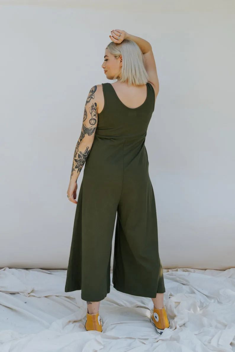 Lakeside Wide Leg Jumpsuit - Dark Moss