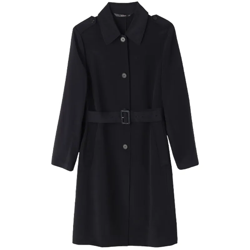 Lapel Mid-Length Women Trench Coat With Belt