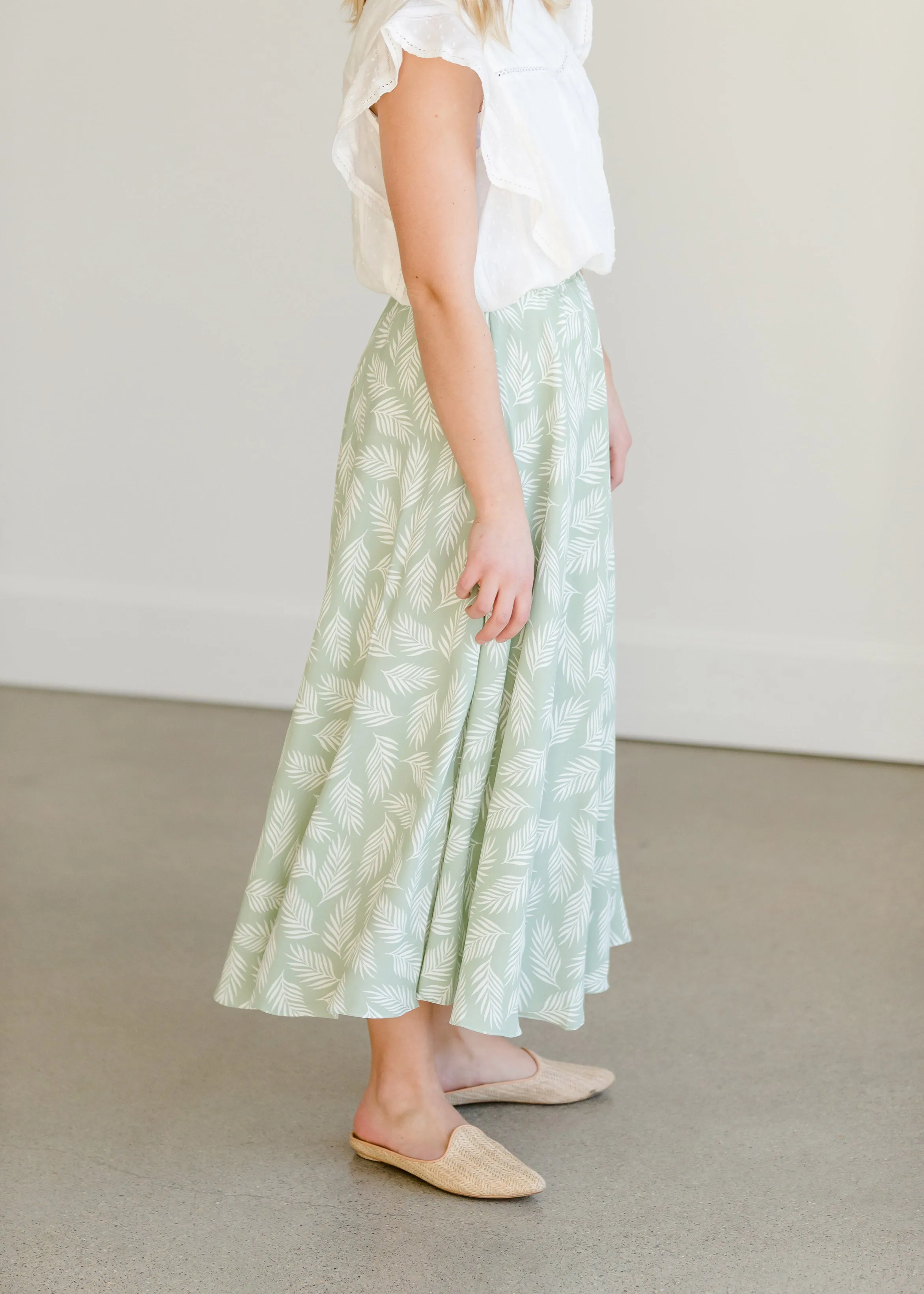 Leaf Printed High Waist Midi Skirt - FINAL SALE