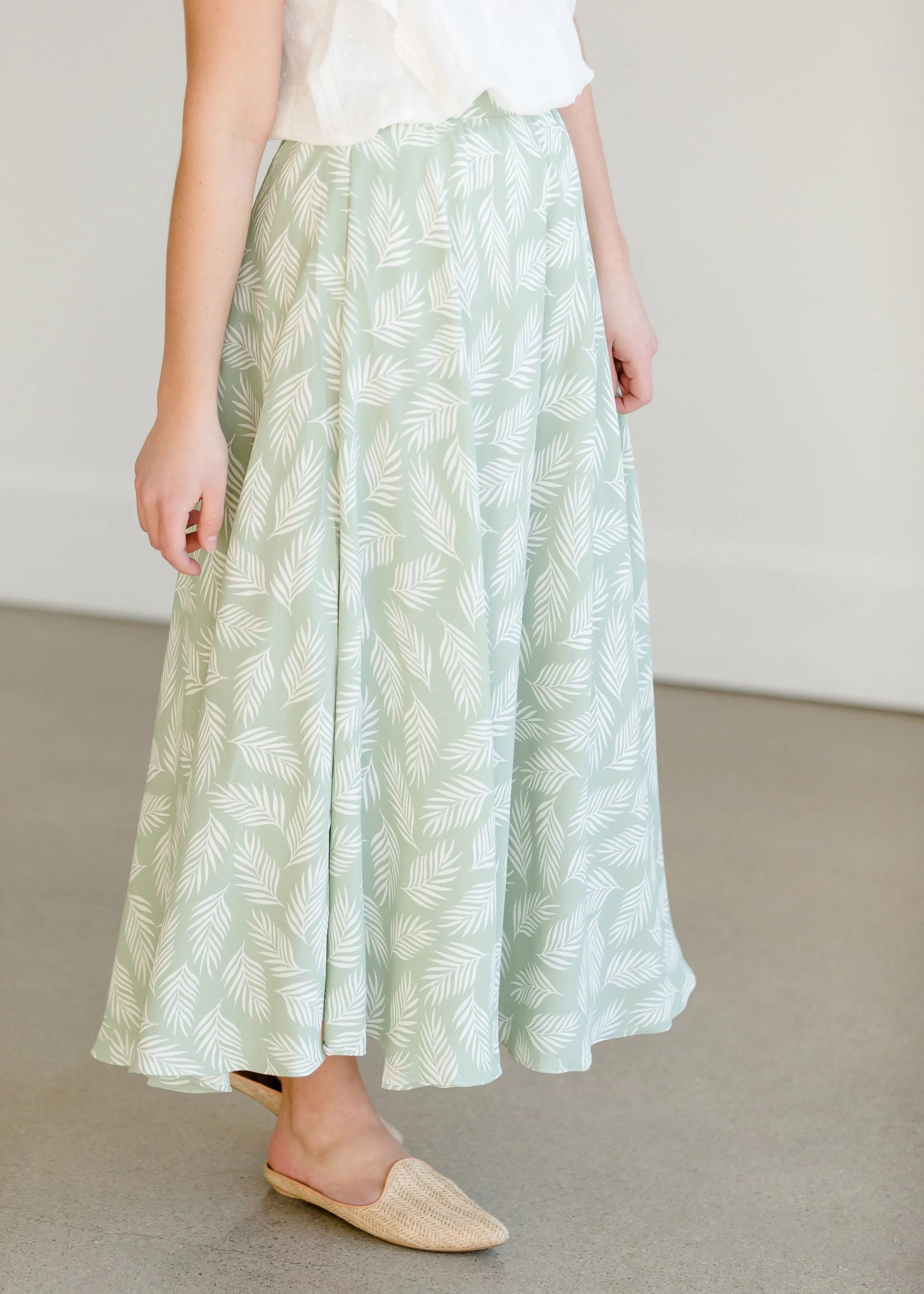 Leaf Printed High Waist Midi Skirt - FINAL SALE