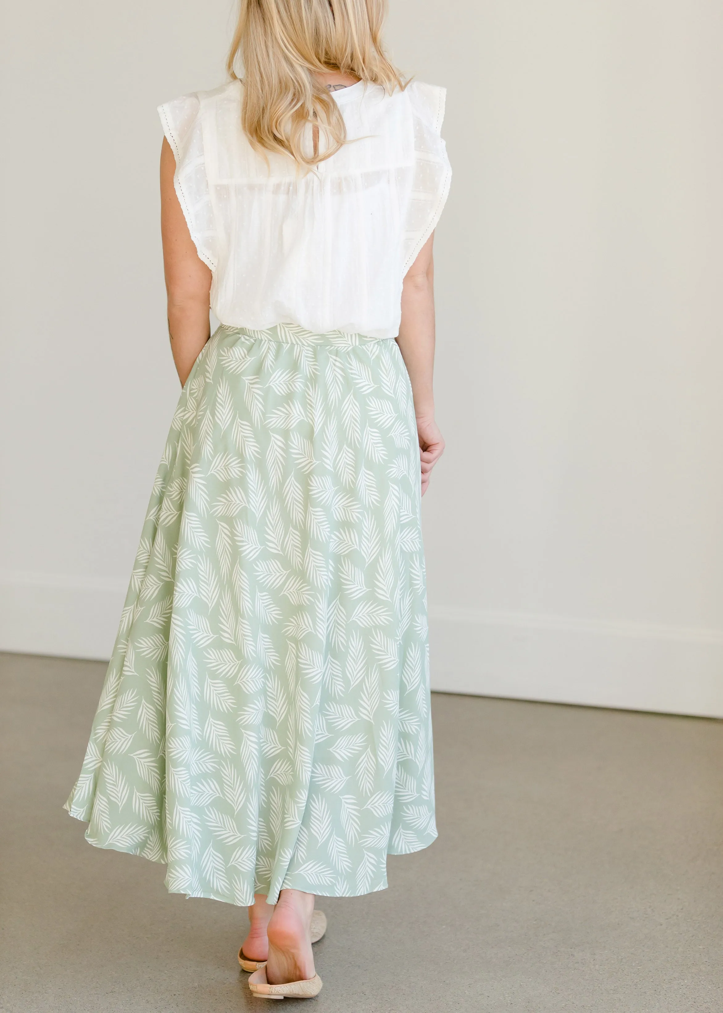 Leaf Printed High Waist Midi Skirt - FINAL SALE