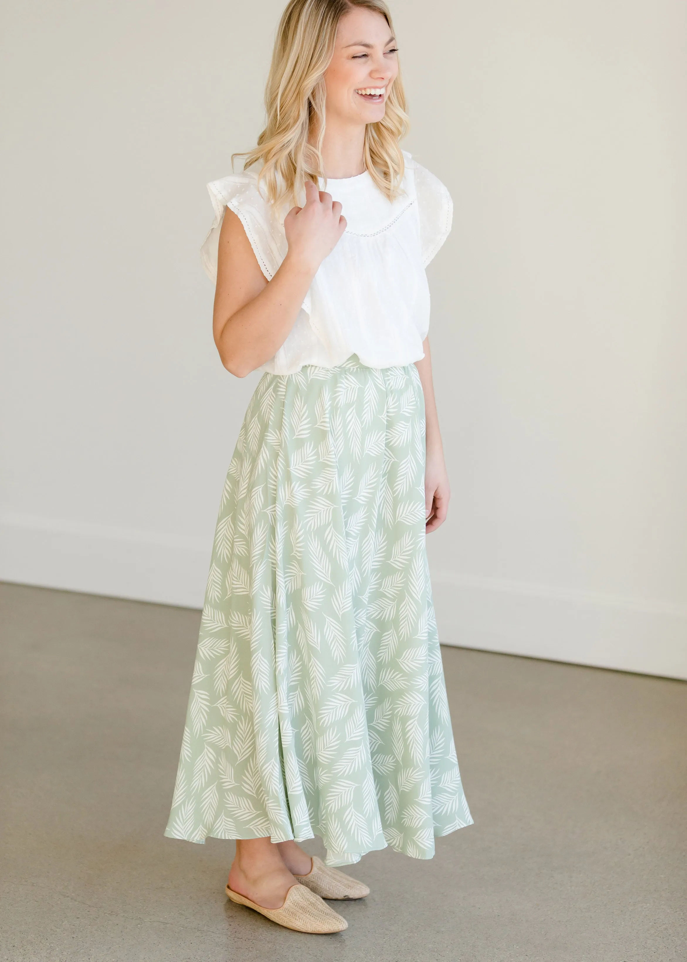 Leaf Printed High Waist Midi Skirt - FINAL SALE