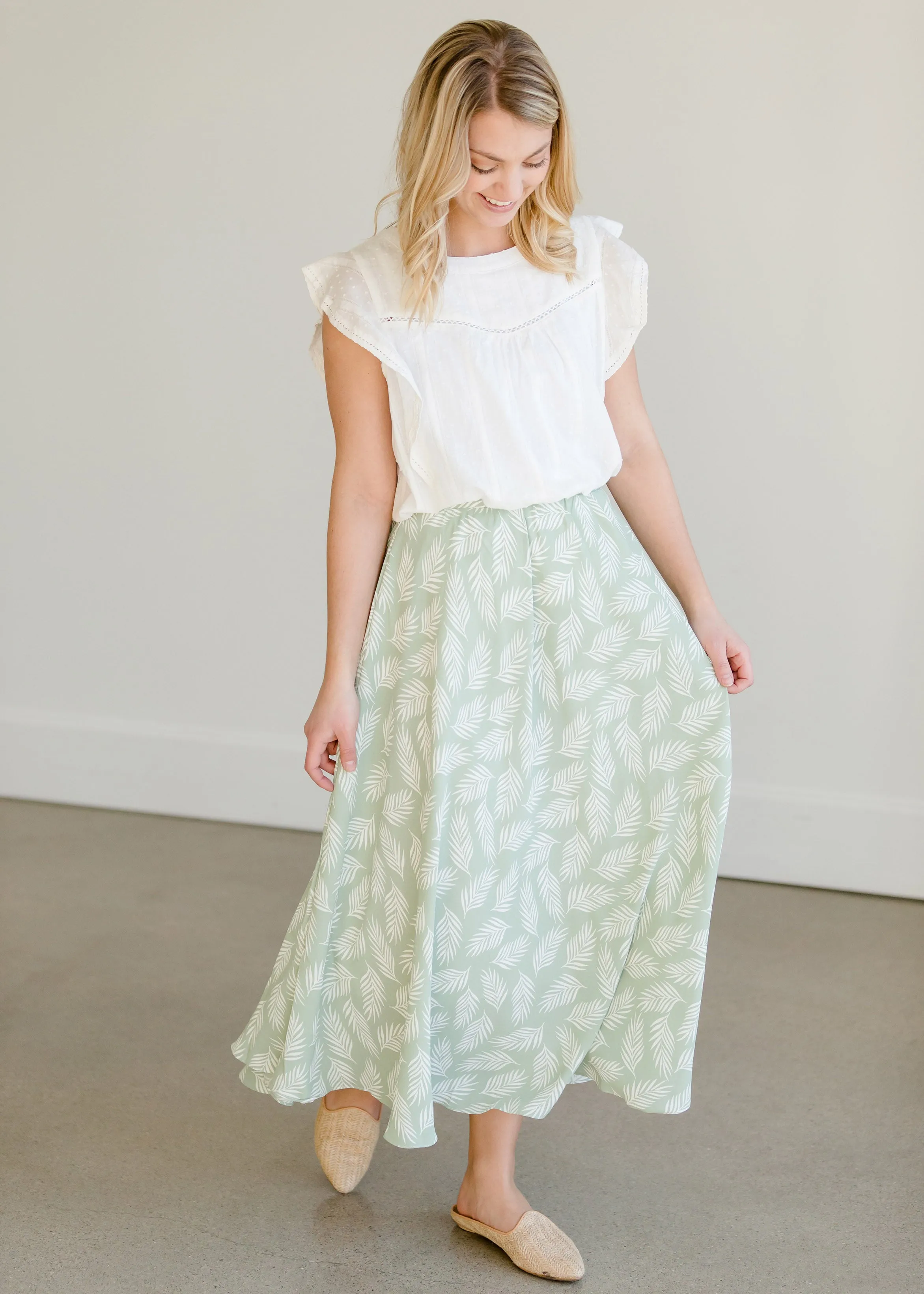 Leaf Printed High Waist Midi Skirt - FINAL SALE