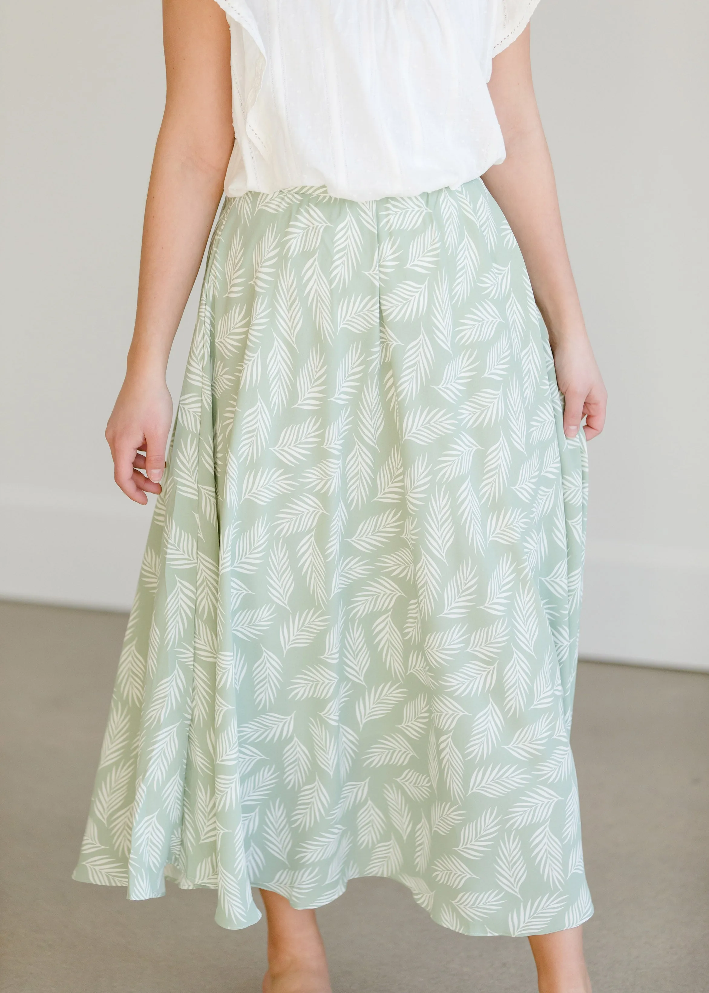 Leaf Printed High Waist Midi Skirt - FINAL SALE