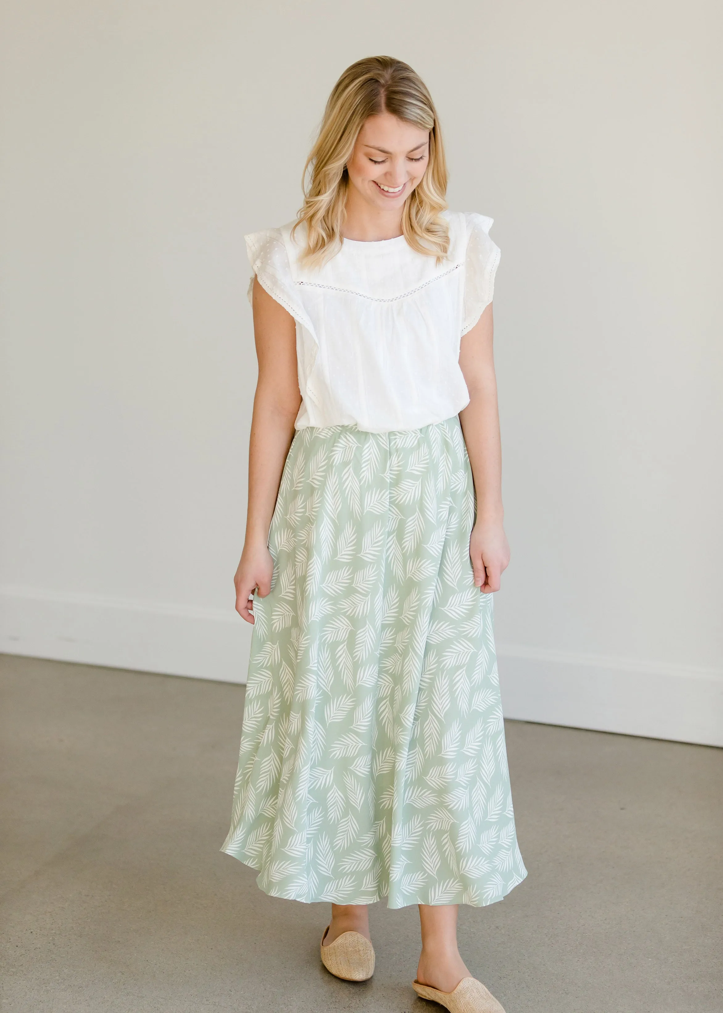 Leaf Printed High Waist Midi Skirt - FINAL SALE