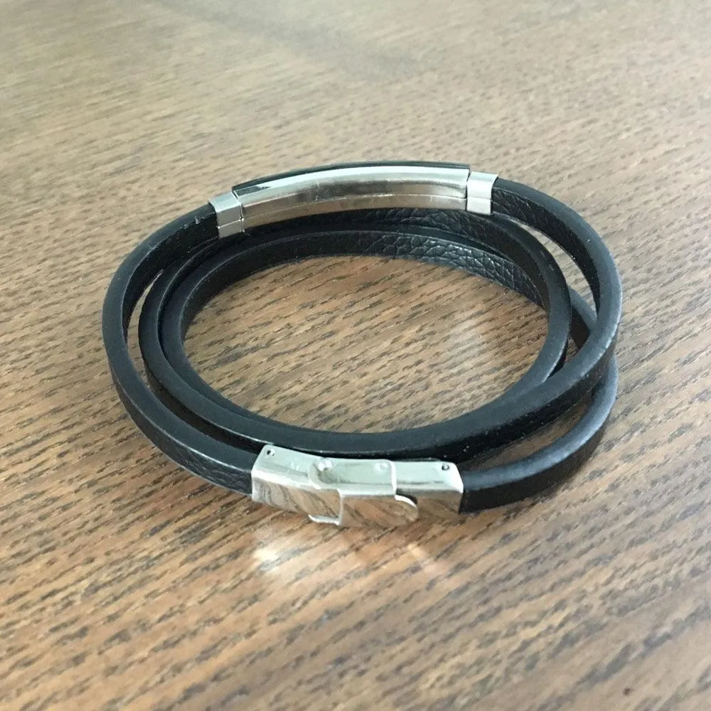 Leather Bracelet for Men Stainless Steel Double Layer Bracelet