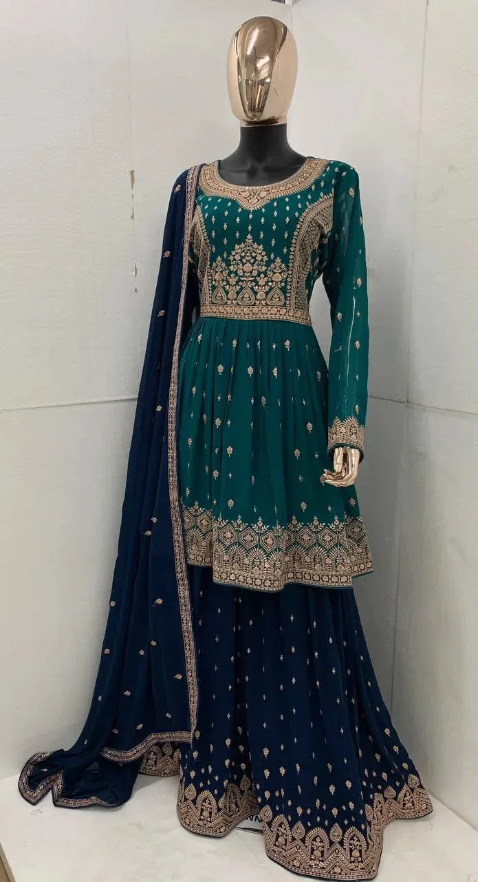 Lehenga Suit Set in Aqua Blue with Intricate Embroidery