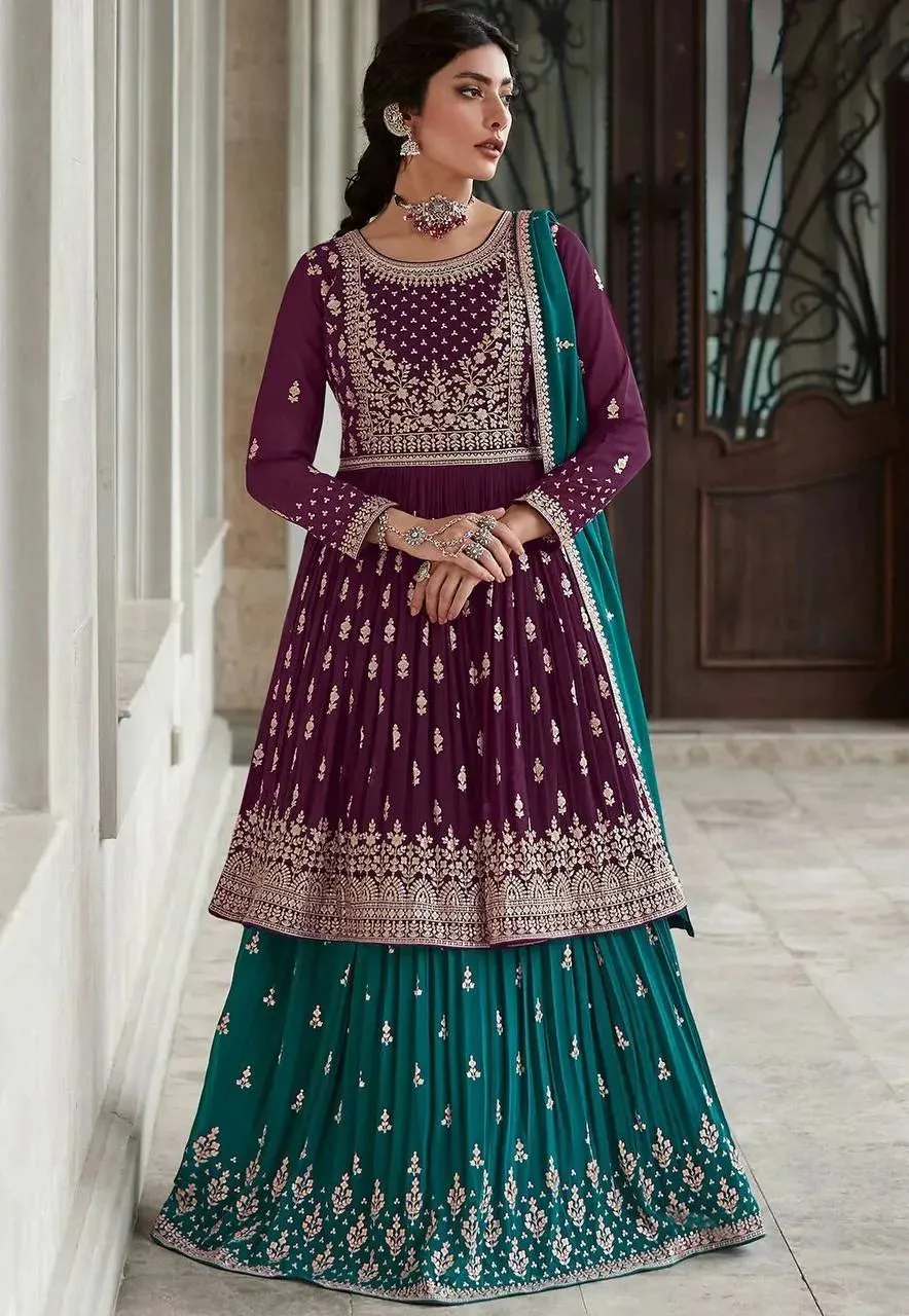 Lehenga Suit Set in Purple with Intricate Embroidery Design