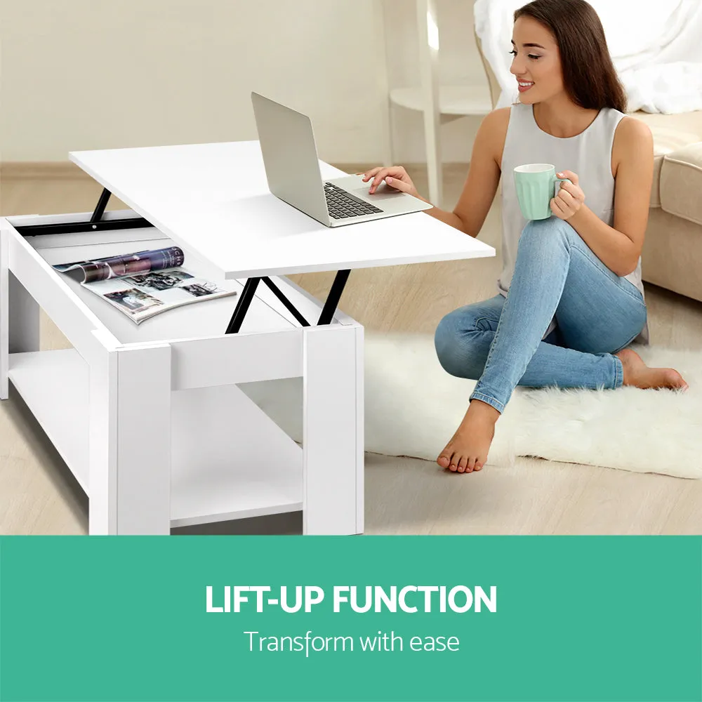 Lift-Top White Coffee Table w/ Hidden Storage, Artiss