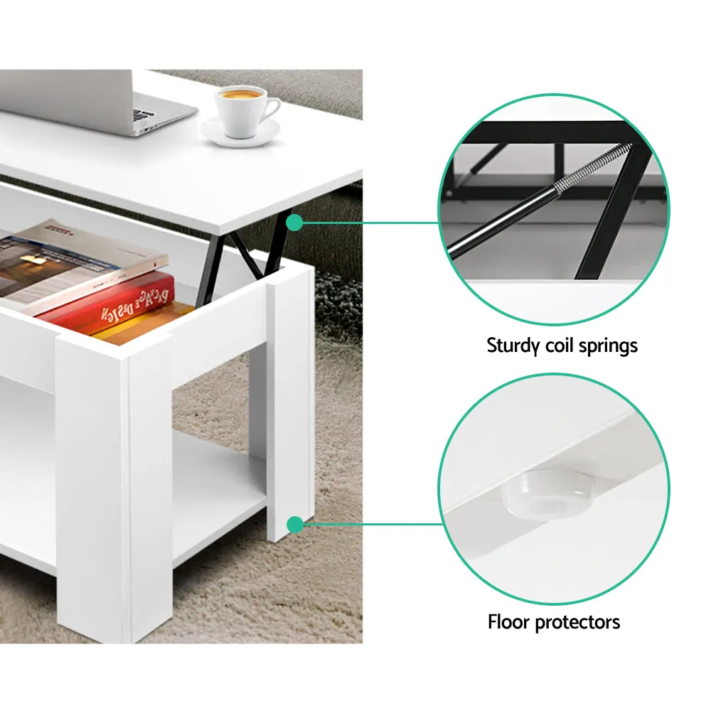 Lift-Top White Coffee Table w/ Hidden Storage, Artiss