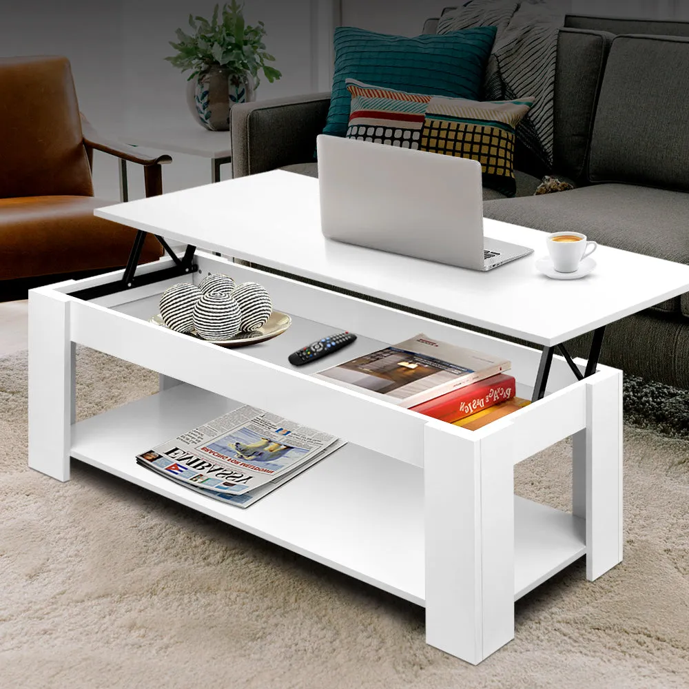 Lift-Top White Coffee Table w/ Hidden Storage, Artiss