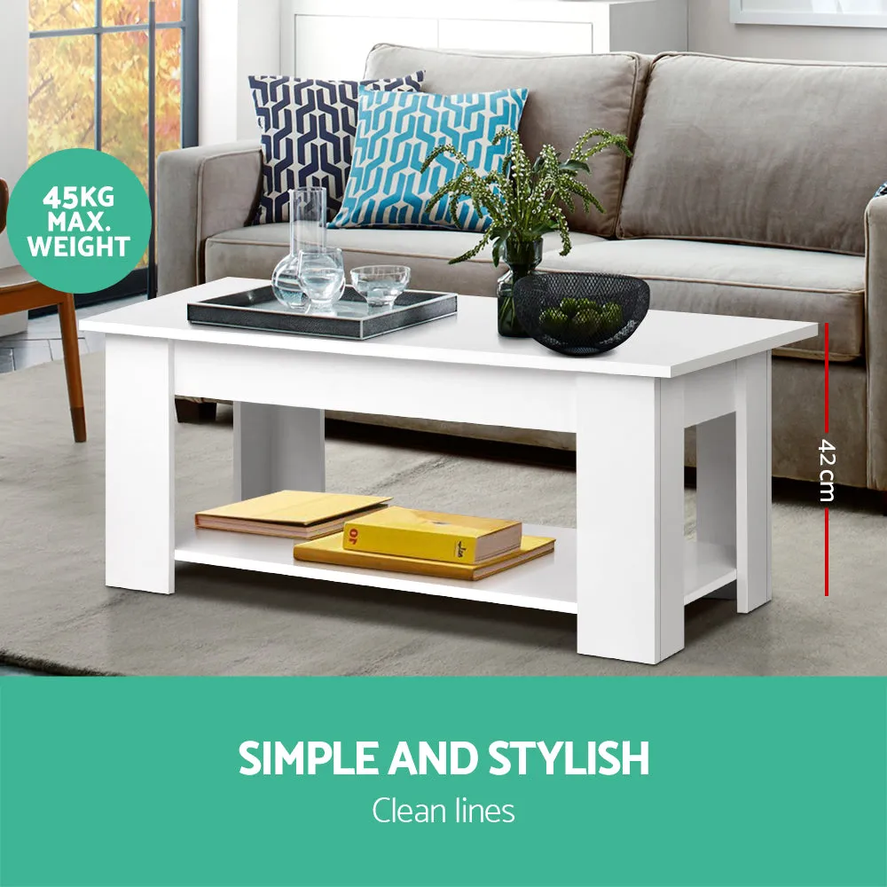 Lift-Top White Coffee Table w/ Hidden Storage, Artiss