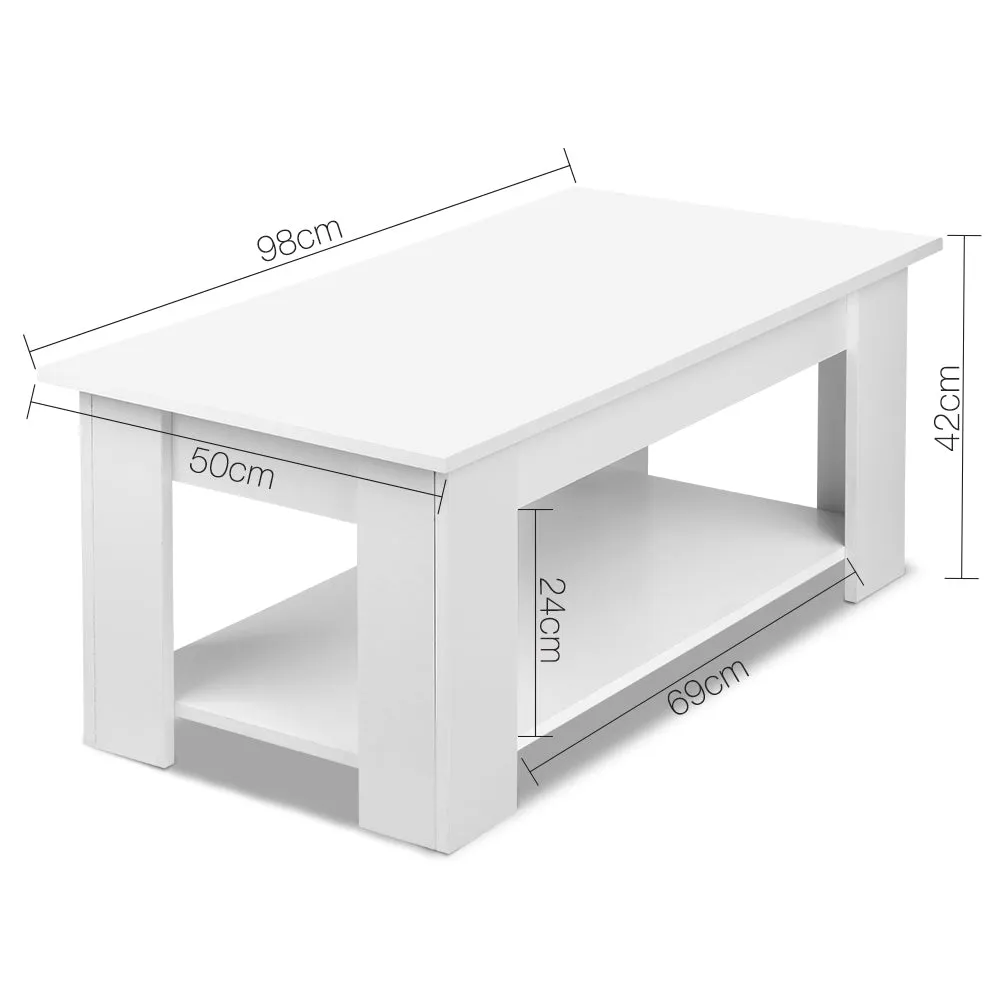 Lift-Top White Coffee Table w/ Hidden Storage, Artiss