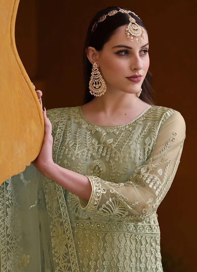 Light Green Cording Embroidery Wedding Anarkali Suit