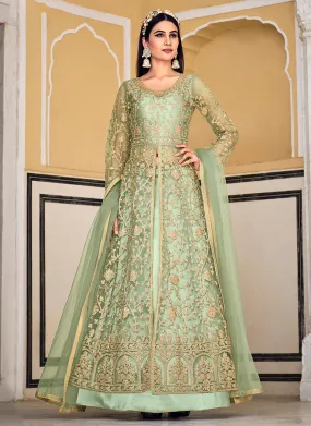 Light Green Embroidered Designer Anarkali Lehenga/Pant Suit