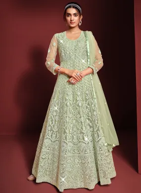 Light Green Sequence Embroidery Festive Anarkali Gown