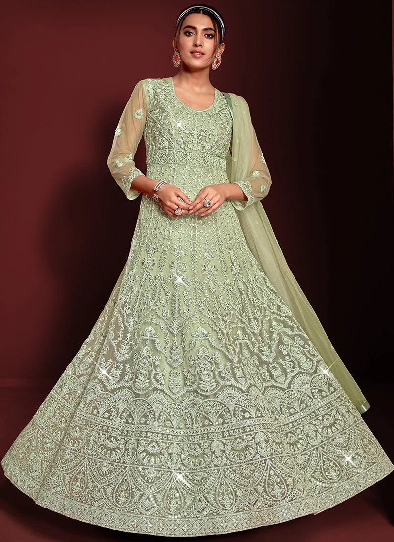 Light Green Sequence Embroidery Festive Anarkali Gown