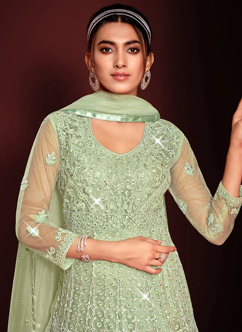 Light Green Sequence Embroidery Festive Anarkali Gown