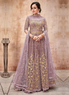 Light Purple Embroidered Flared Anarkali Suit