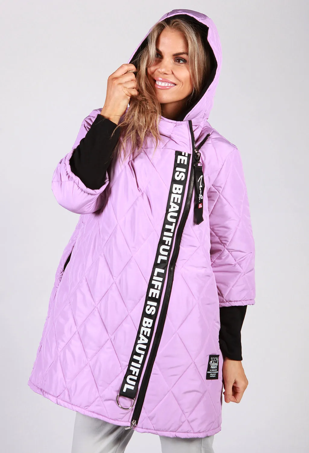 Lilac Quilted Logo Strap Coat