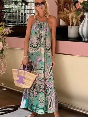 Lindsey Brown Bali Aqua Print Midi Maxi Kaftan