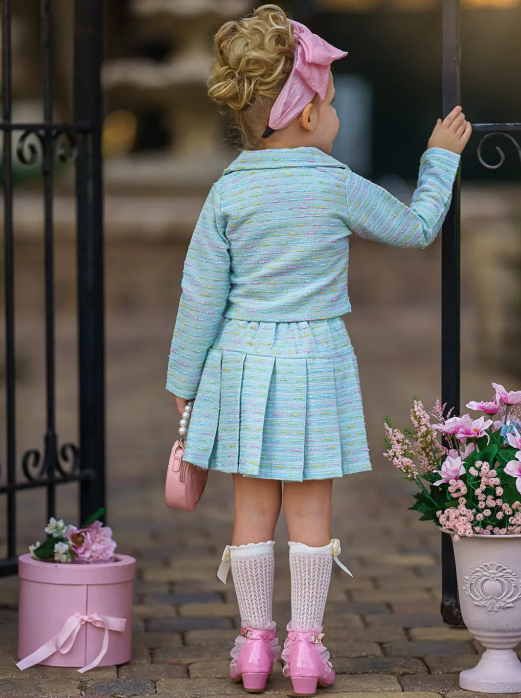 Little Sweetie Tweed Blazer and Pleated Skirt Set