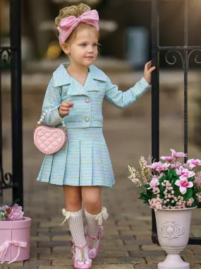 Little Sweetie Tweed Blazer and Pleated Skirt Set