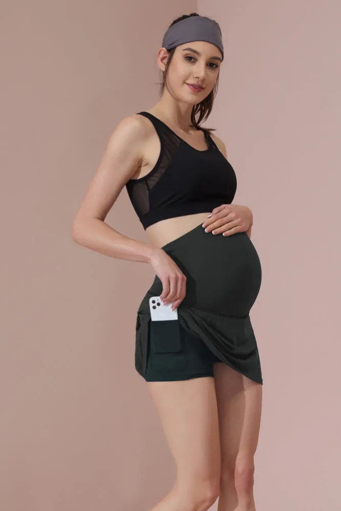 Maacie Gray Maternity Tennis Skirts Quick-Dry Sports A-Line Skirt with Pockets